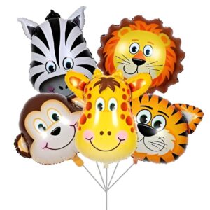 Set 5 Baloane Folie Metalizata, , Figurine Animale Salbatice, 30 cm, Ambalaj Individual, Pai inclus, Umflare cu Aer sau Heliu, Multicolor