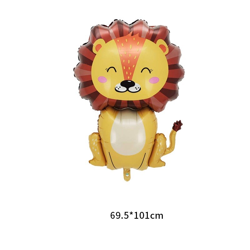 Set 5 Baloane din Folie Metalizata, , Figurine, Tema Aniversare Jungla, Pai Inclus, Ambalaj Individual, Umflare cu Aer sau Heliu, Figurina Leu 69.5x101 cm, Stelute si Cerculete 45 cm, Multicolor - imagine 2