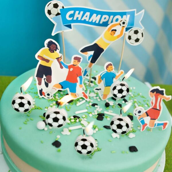 Set 5 Lumanari de Tort, , Model Mingi de Fotbal, 3.5 cm, din Ceara, Alb/Negru - imagine 2