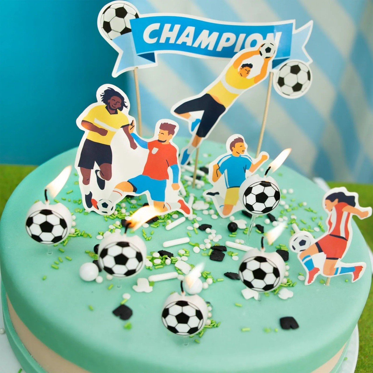 Set 5 Lumanari de Tort, , Model Mingi de Fotbal, 3.5 cm, din Ceara, Alb/Negru - imagine 2