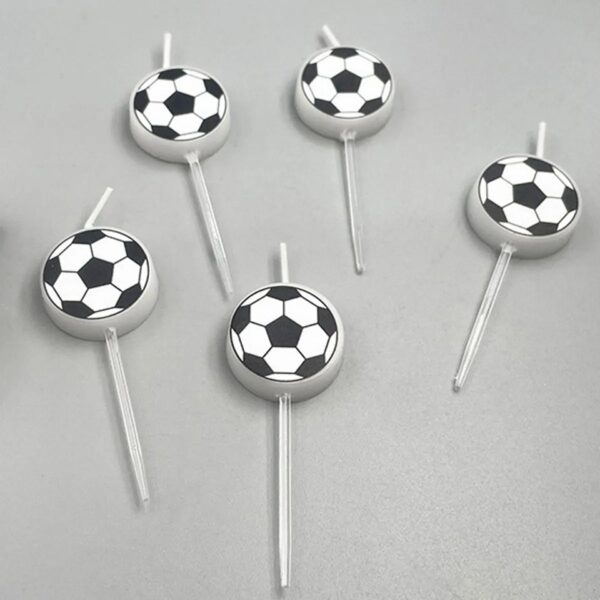 Set 5 Lumanari de Tort, , Model Mingi de Fotbal, 3.5 cm, din Ceara, Alb/Negru - imagine 3
