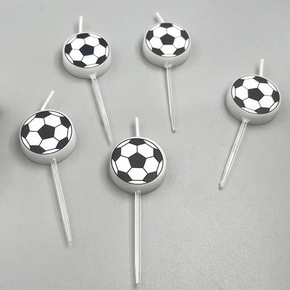 Set 5 Lumanari de Tort, , Model Mingi de Fotbal, 3.5 cm, din Ceara, Alb/Negru - imagine 3