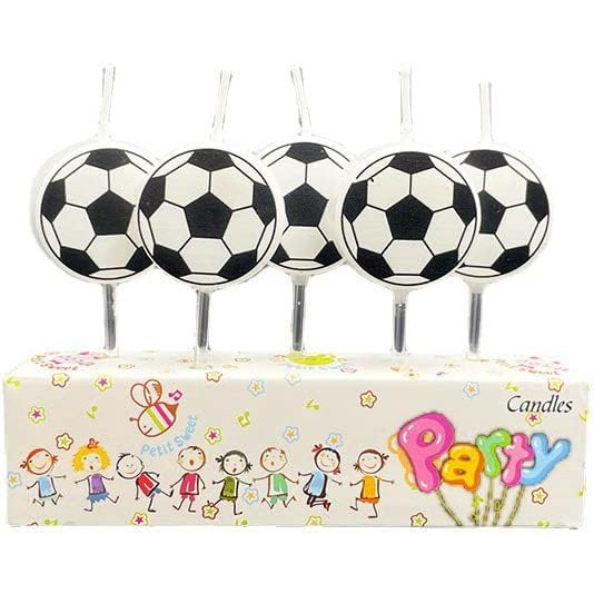 Set 5 Lumanari de Tort, , Model Mingi de Fotbal, 3.5 cm, din Ceara, Alb/Negru