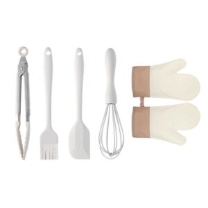 Set 5 Ustensile de Bucatarie, , din Silicon+Inox, Termorezistente, Antiaderente, 28 x 26 x 2 cm, Alb Maro