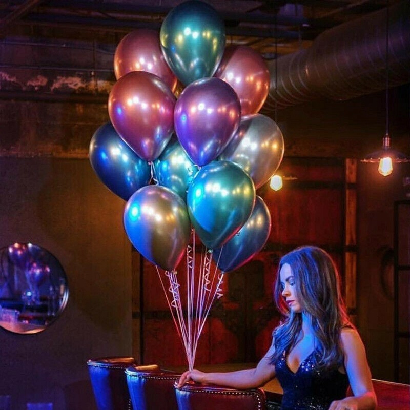 Set 50 Baloane din Latex Chrome, , Model Party, 23 cm, Multicolor, 2.2 g - imagine 3