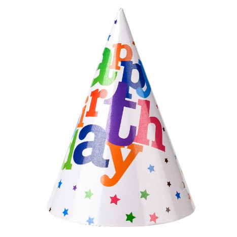 Set 6 Coifuri, , Petrecere Copii, din Carton, 20 x 13.5 cm, Model 2 Happy Birthday, Multicolor