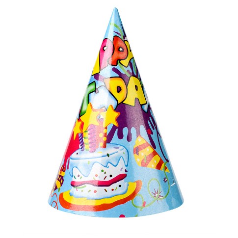 Set 6 Coifuri, , Petrecere Copii, din Carton, 20 x 13.5 cm, Model 5 Happy Birthday, Multicolor