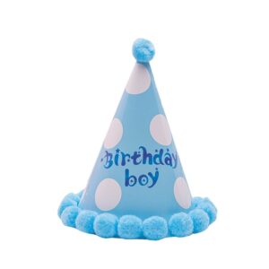 Set 6 Coifuri Birthday Boy, , pentru Petrecere, Tematica Aniversare, Model cu Buline, Albastru