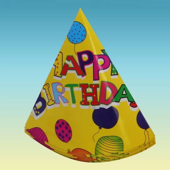 Set 6 Coifuri, , Petrecere Copii, din Carton, 20 x 13.5 cm, Model 3 Happy Birthday, Multicolor - imagine 2