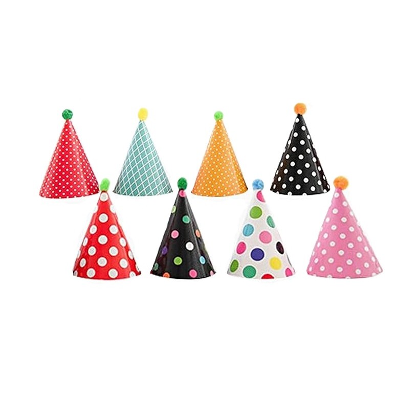 Set 6 Coifuri, , Petrecere Copii, din Carton, 24 x 13.5 cm, Model cu Buline si Dungi, Multicolor