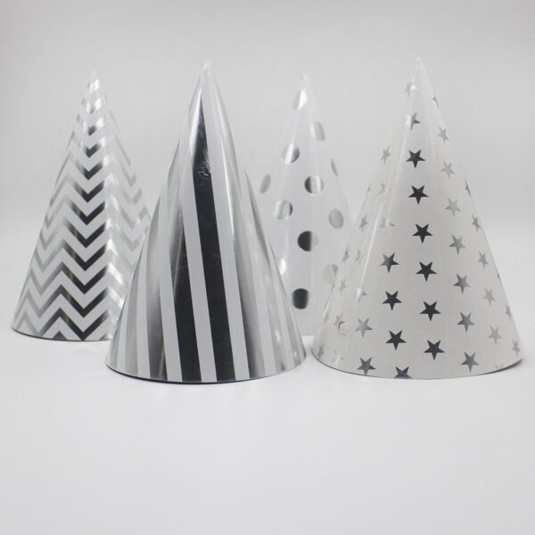 Set 6 Coifuri Metalizate, , pentru Petrecere, Tematica Aniversare, Model Buline, 20 cm, Argintiu - imagine 4