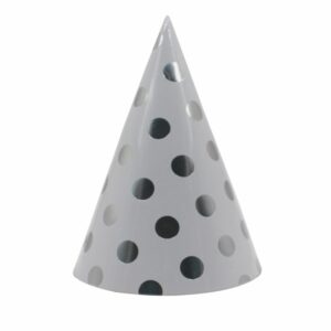 Set 6 Coifuri Metalizate, , pentru Petrecere, Tematica Aniversare, Model Buline, 20 cm, Argintiu