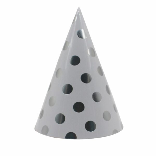 Set 6 Coifuri Metalizate, , pentru Petrecere, Tematica Aniversare, Model Buline, 20 cm, Argintiu