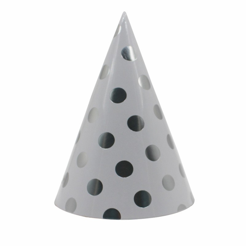Set 6 Coifuri Metalizate, , pentru Petrecere, Tematica Aniversare, Model Buline, 20 cm, Argintiu
