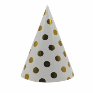 Set 6 Coifuri Metalizate, , pentru Petrecere, Tematica Aniversare, Model Buline, 20 cm, Auriu