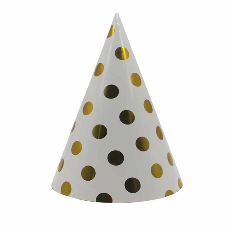 Set 6 Coifuri Metalizate, , pentru Petrecere, Tematica Aniversare, Model Buline, 20 cm, Auriu