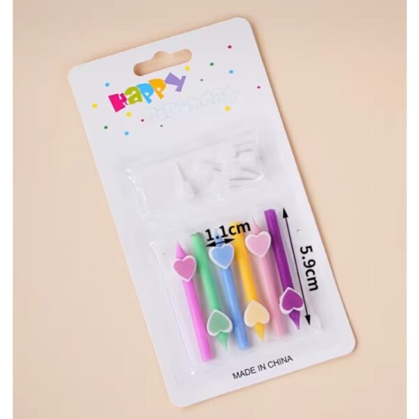 Set 6 Lumanari de Tort, , Model Creion cu Inimioare, 5.9 x 1.1 cm, din Ceara, Multicolor - imagine 4