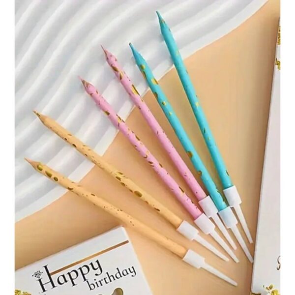 Set 6 Lumanari Lungi, , din Parafina, 10 x 0.5 cm, Happy Birthday, Roz - imagine 4