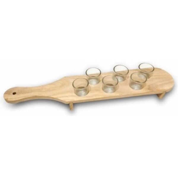 Pahare Shot din Sticla, , Set 6 pahare pentru Shot cu Suport din Lemn, Design Rustic, 41 x 8.5 x 6 cm, Model 2, Maro - imagine 2
