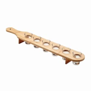 Set 6 Pahare Shot din Sticla , cu Suport din Lemn, Design Rustic, 49.5 x 7 x 6.5 cm, Maro