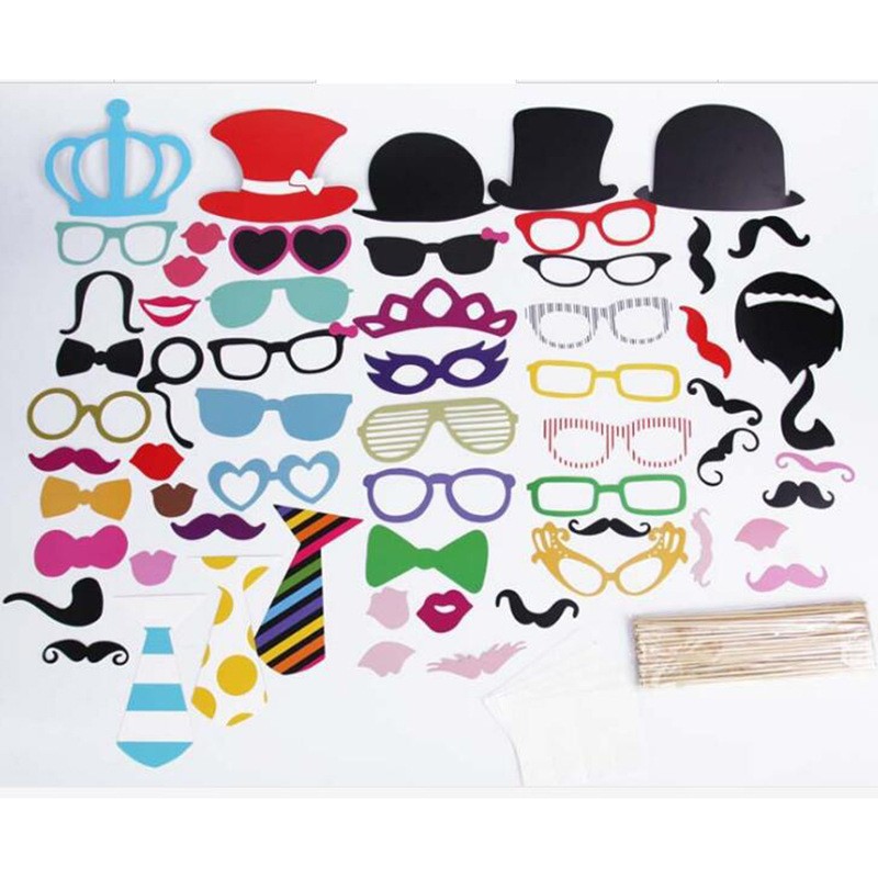 Set 60 de Accesorii pentru Petrecere, , Props pentru Coltul de Poze, Ochelari, Palarii, Mustata, Cravata, pentru Evenimente, Multicolor - imagine 3
