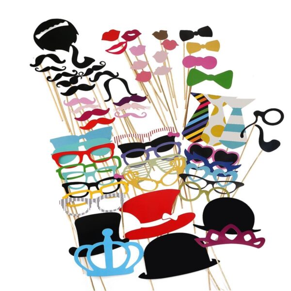 Set 60 de Accesorii pentru Petrecere, , Props pentru Coltul de Poze, Ochelari, Palarii, Mustata, Cravata, pentru Evenimente, Multicolor