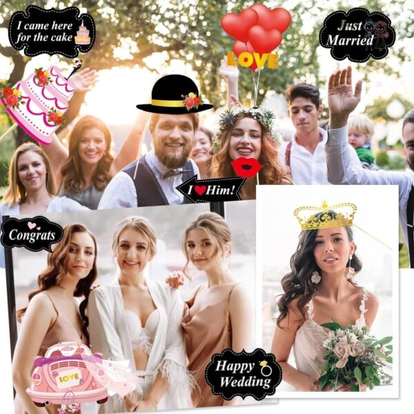Set 60 de Accesorii pentru Petrecere, , Tematica Nunta, Props pentru Coltul de Poze, Ochelari, Palarii, Mustata, Cravata, pentru Evenimente, Multicolor - imagine 4