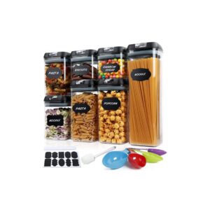 Set 7 Recipiente Organizare Alimente, , Inchidere Etansa, Etichete Reutilizabile, Cupe Masurare, 4 Dimensiuni Diferite, din Plastic Dur, Transparent