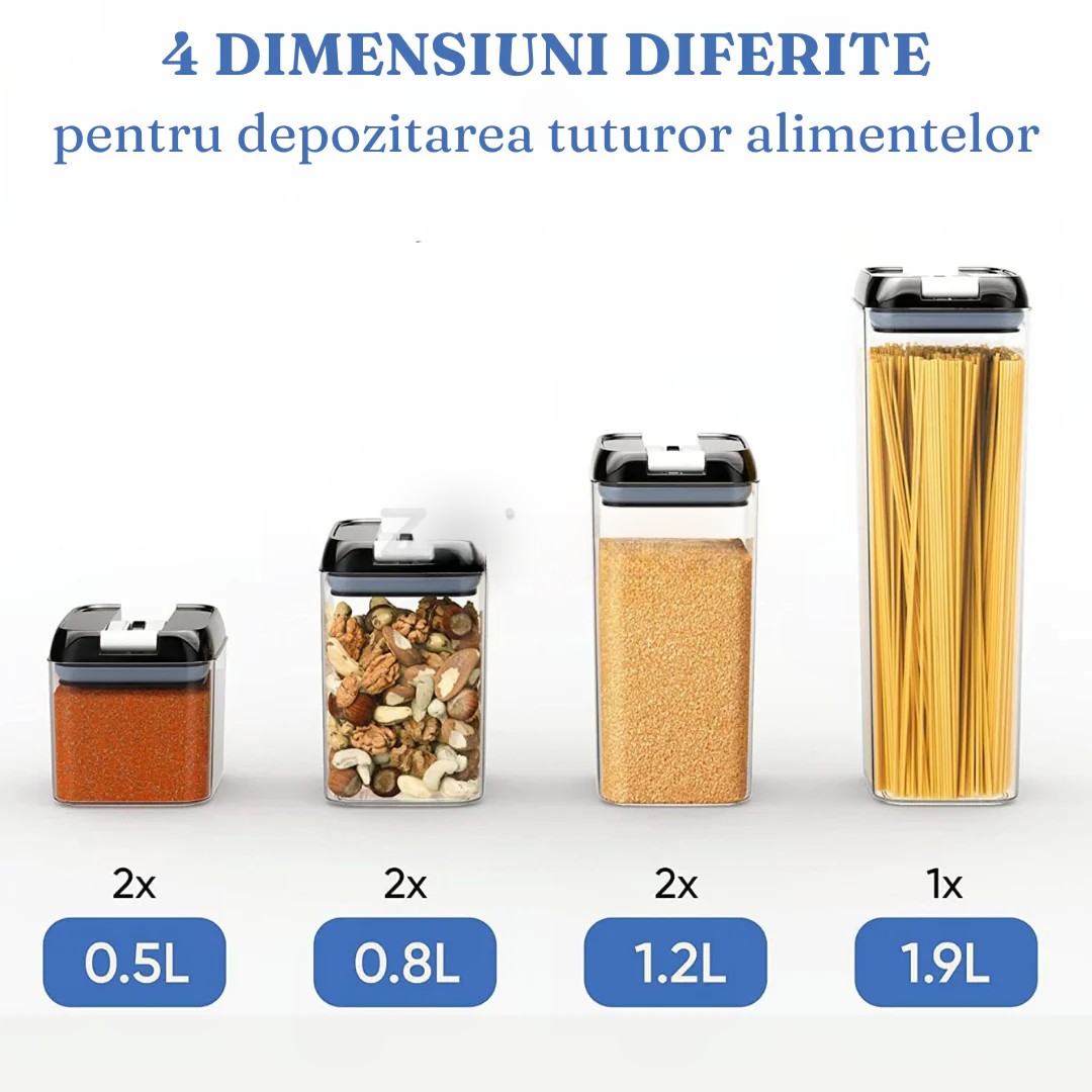Set 7 Recipiente Organizare Alimente, , Inchidere Etansa, Etichete Reutilizabile, Cupe Masurare, 4 Dimensiuni Diferite, din Plastic Dur, Transparent - imagine 2