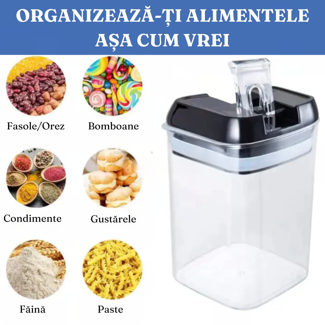 Set 7 Recipiente Organizare Alimente, , Inchidere Etansa, Etichete Reutilizabile, Cupe Masurare, 4 Dimensiuni Diferite, din Plastic Dur, Transparent - imagine 3