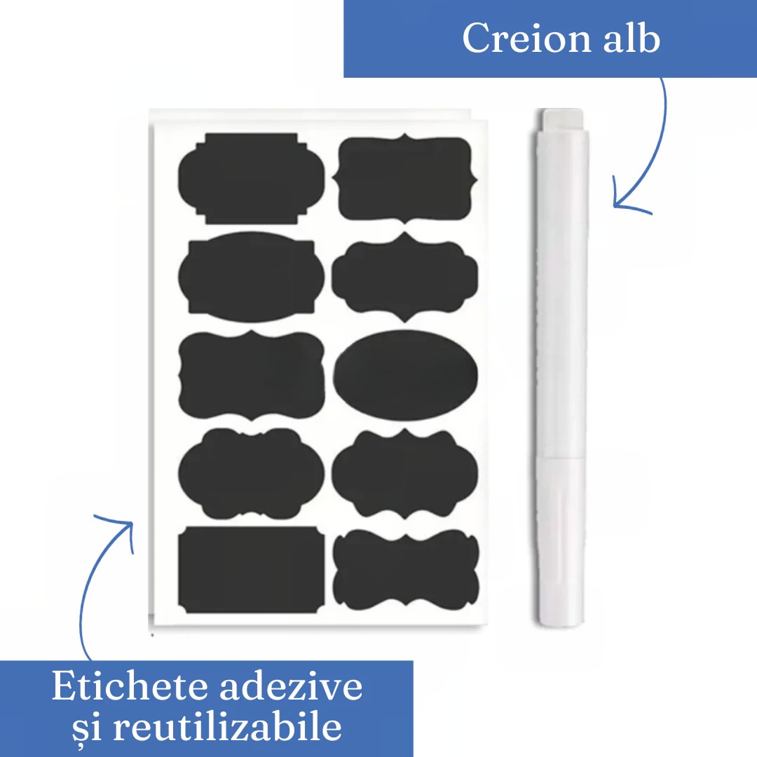 Set 7 Recipiente Organizare Alimente, , Inchidere Etansa, Etichete Reutilizabile, Cupe Masurare, 4 Dimensiuni Diferite, din Plastic Dur, Transparent - imagine 4