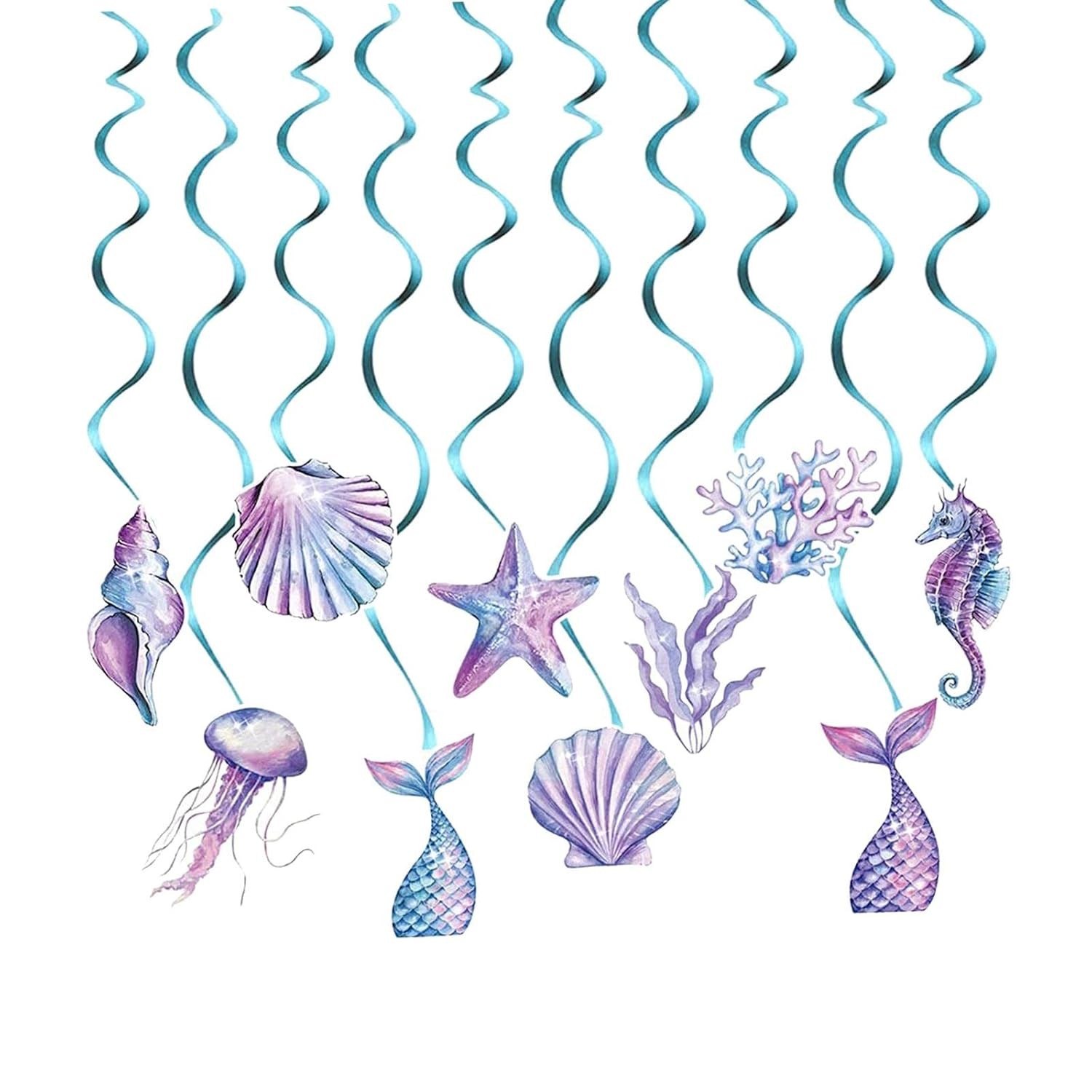 Set 8 Decoratiuni pentru Petrecere Sirena, , Colectia Mermaid, Panglici Incluse, Multicolor - imagine 4
