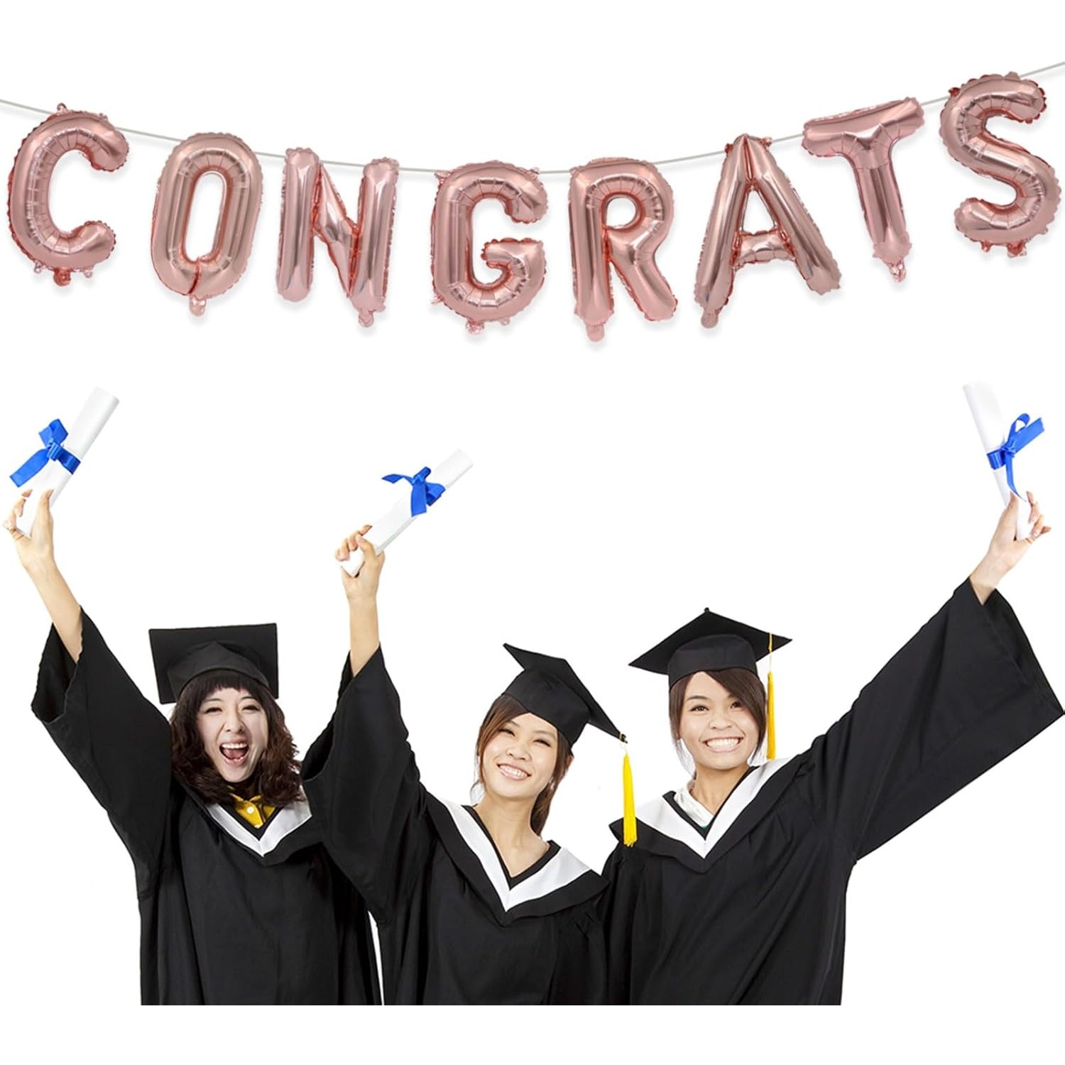 Set 8 Baloane din Folie Metalizata, , Model Scris Congrats, Litere de 40 cm, Tema Absolvire, Baloane Party, Ambalaj Individual, Pai Inclus, Umflare cu Aer sau Heliu, Roz - imagine 3
