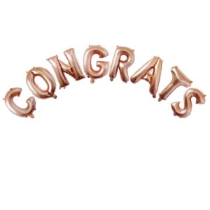 Set 8 Baloane din Folie Metalizata, , Model Scris Congrats, Litere de 40 cm, Tema Absolvire, Baloane Party, Ambalaj Individual, Pai Inclus, Umflare cu Aer sau Heliu, Roz