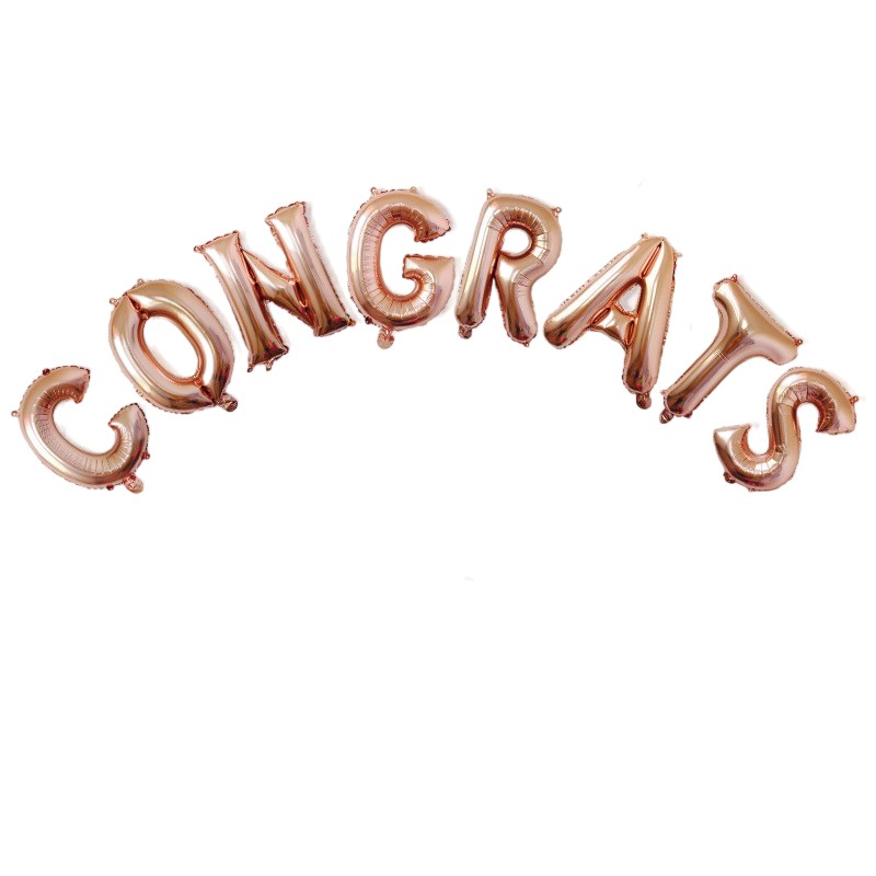 Set 8 Baloane din Folie Metalizata, , Model Scris Congrats, Litere de 40 cm, Tema Absolvire, Baloane Party, Ambalaj Individual, Pai Inclus, Umflare cu Aer sau Heliu, Roz