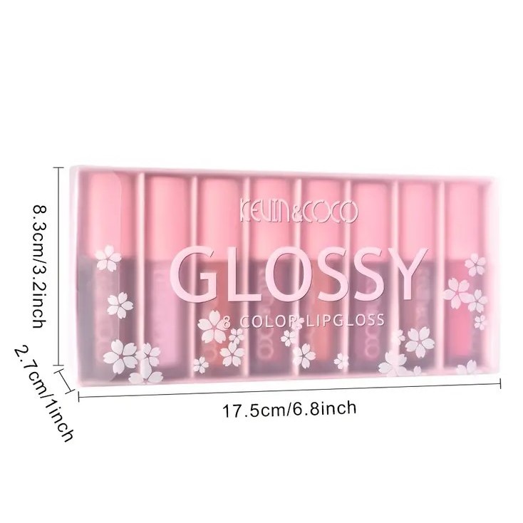 Set 8 Lip Gloss, nunate rose, nude, glosy, cutie dreptunghiulara, 8.3 x 17.5 x 2.7 cm, 181.5 g, multicolor - imagine 4