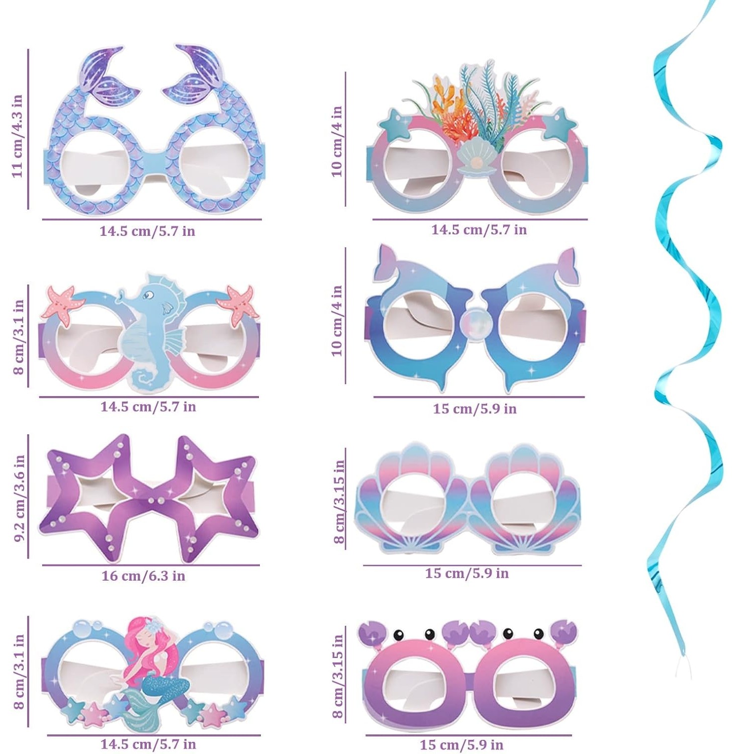 Set 8 Perechi de Ochelari Sirena, , Colectia Mermaid, Multicolor - imagine 2
