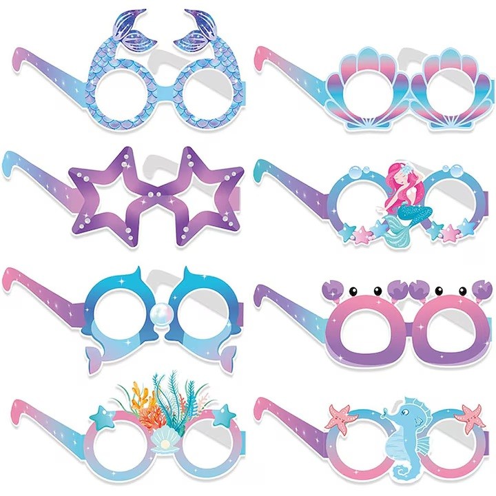 Set 8 Perechi de Ochelari Sirena, , Colectia Mermaid, Multicolor