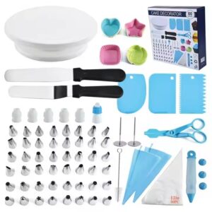 Set 80 Piese Ustensile pentru Ornare Prajituri, , din Plastic si Otel Inoxidabil, Forme Briose, Multicolor
