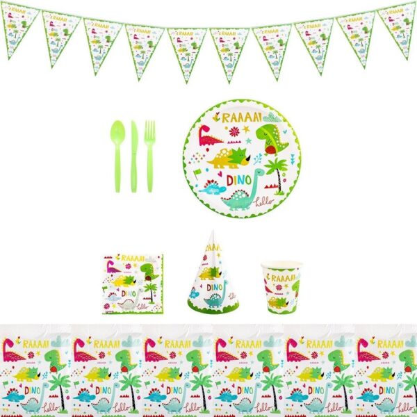 Set 9 Accesorii de Masa, , Colectia Dino Park, 82 Piese, din Carton/Plastic/Hartie, Multicolor