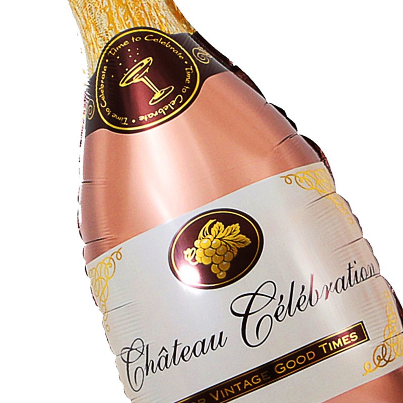 Set 9 Baloane din Folie Metalizată si din Latex, , Model Sticla de Sampanie, Baloane Party, Bat si Adeziv Incluse, Umflare cu Aer sau Heliu, Roz Alb - imagine 3