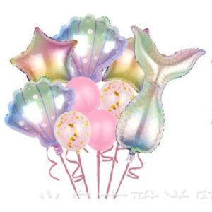 Set baloane aniversare pentru fetita, set din 9 baloane, , Tematica Sirene, 5 Baloane Folie, 4 baloane latex, Roz