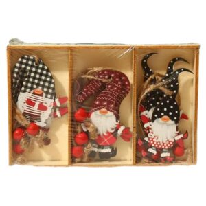 Set 9 Decoratiuni de Craciun din Lemn, , cu Snur pentru Agatare in Brad, Model Mos Craciun Diferite Dimensiuni, 3 Modele, Multicolor