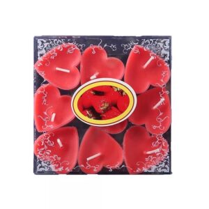 Set 9 Lumanari in Forma de Inima, , pentru Ziua Indragostitilor, Aroma de Capsuni, Ardere 3.5 h, din Parafina, 4 x 2 cm, Rosu