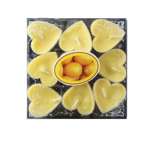 Set 9 Lumanari in Forma de Inima, , pentru Ziua Indragostitilor, Aroma de Citrice, Ardere 3.5 h, din Parafina, 4 x 2 cm, Galben