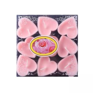 Set 9 Lumanari in Forma de Inima, , pentru Ziua Indragostitilor, Aroma de Trandafiri, Ardere 3.5 h, din Parafina, 4 x 2 cm, Roz