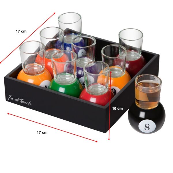 Set 9 pahare de shot , cu suport tip bila de biliard, detasabil, 30 ml, din sticla, 17 x 17 x 10 cm, multicolor - imagine 2