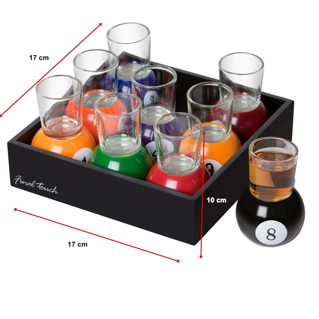 Set 9 pahare de shot , cu suport tip bila de biliard, detasabil, 30 ml, din sticla, 17 x 17 x 10 cm, multicolor - imagine 2
