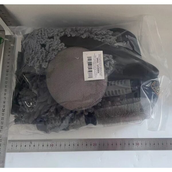 Set 9 Piese pentru Spalat Auto, , din Plastic si Microfibra, Perii si Lavete, Model B, Gri - imagine 2