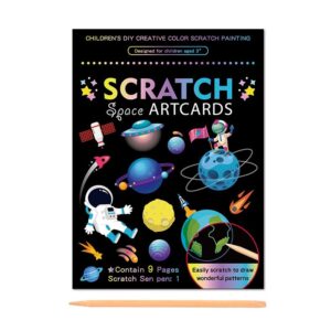 Set 9 Planse Razuibile, , Scratch ArtCards, +3 Ani, de Razuit si de Colorat, 19 x 14 cm, Model Spatiu Cosmic, Multicolor